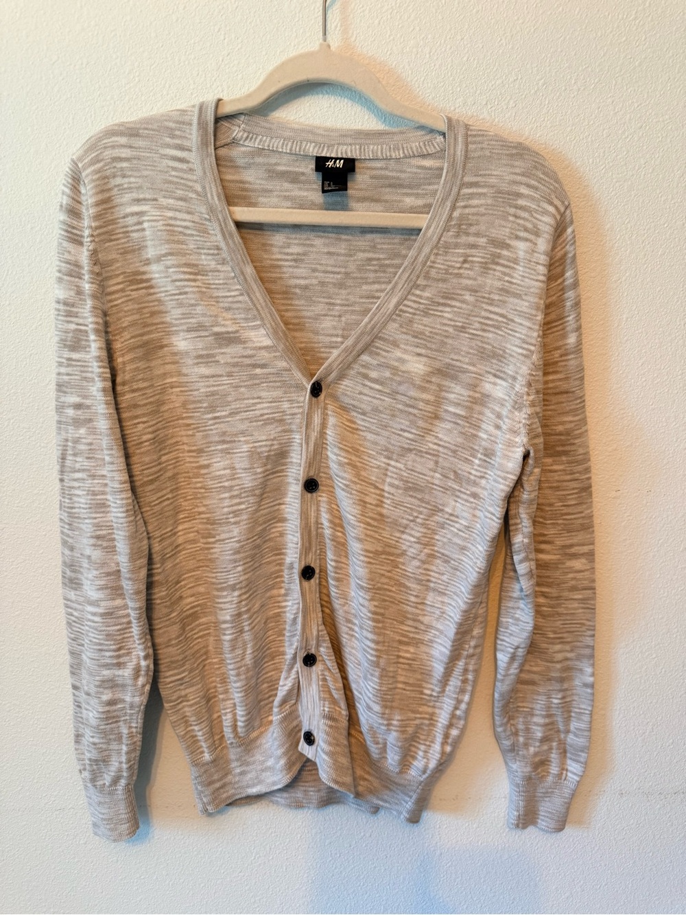 H&M Light Beige Marled V-Neck Button-Up Cardigan